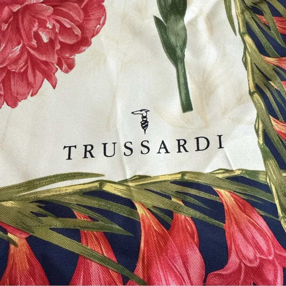 Trussardi Silk Scarf with Floral Rose Print